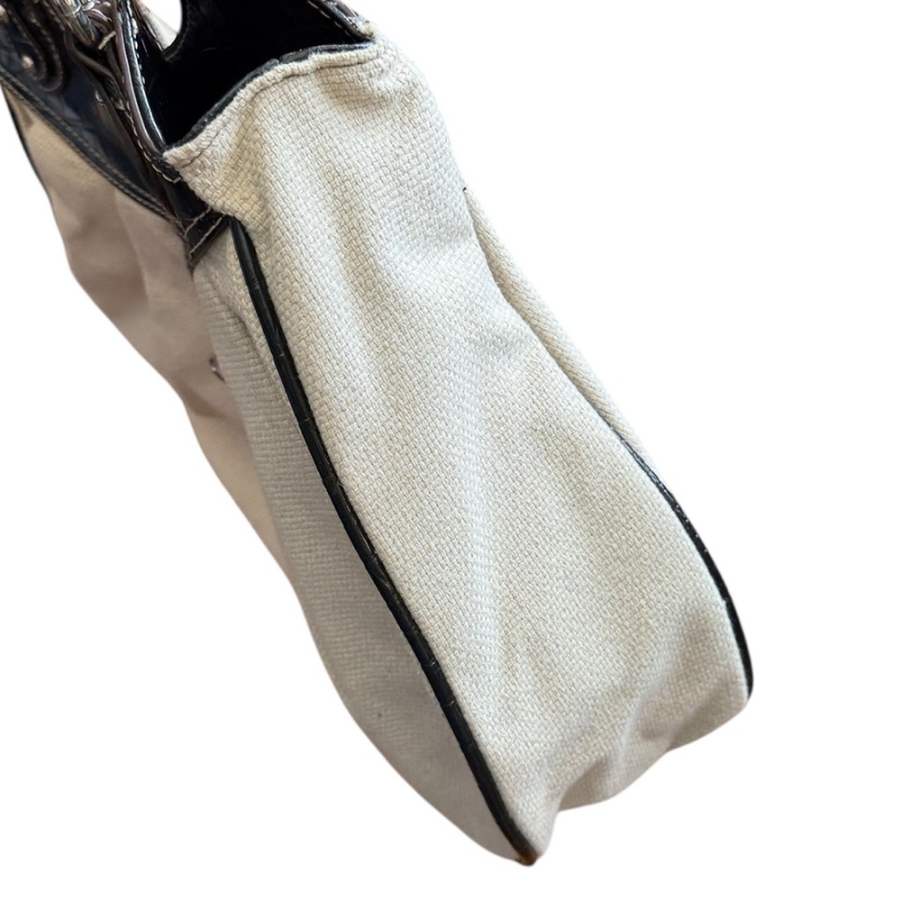 Nine West Y2K Ivory Woven Shoulder Bag Black Croc Patent Silver Buckle - Picture 6 of 16